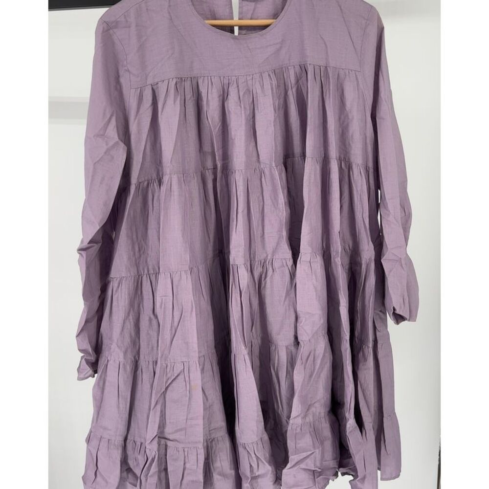 Long Sleeve Tiered Midi Dress in Lavender